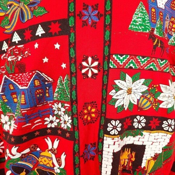 Christmas Teddy Bear Sweatshirt Vintage 90s All Over Print Made In USA Mens - Picture 2 of 7